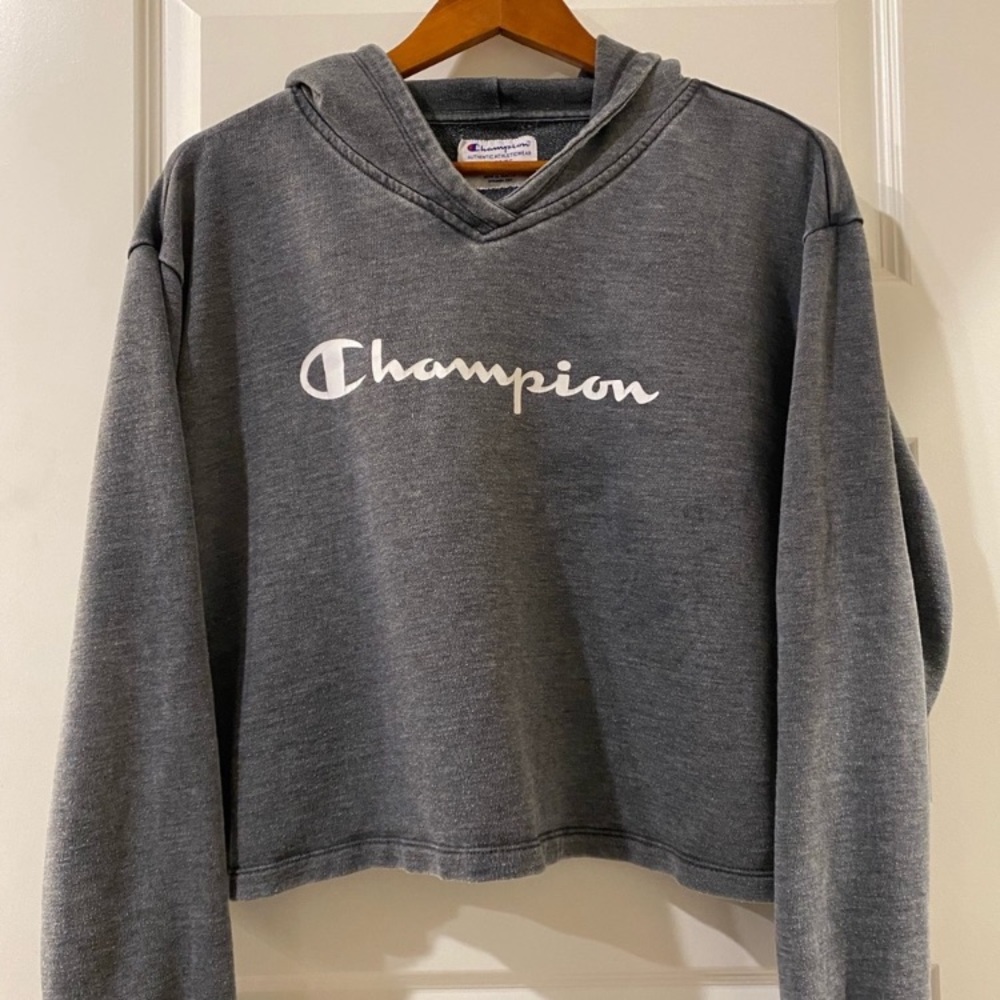 Champion Crop Top w/ Hoodie - Grey Vintage Wash Wear